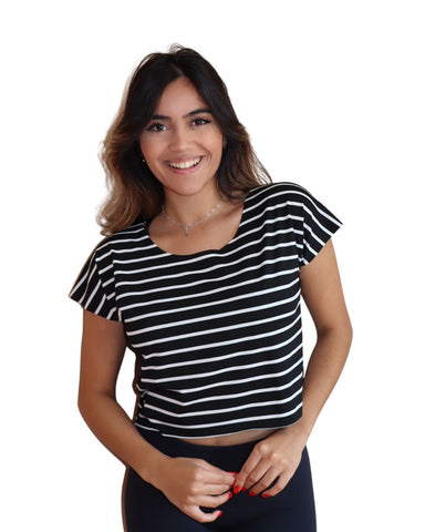 Cropped Listrado  Corte a Fio Feminina Fitness