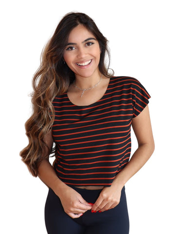 Cropped Listrado  Corte a Fio Feminina Fitness
