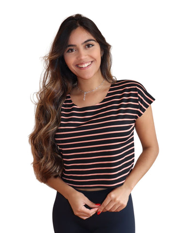 Cropped Listrado  Corte a Fio Feminina Fitness