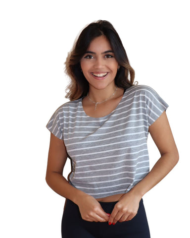 Cropped Listrado  Corte a Fio Feminina Fitness
