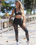 Conjunto Fitness Detalhe Em Tule (calça+top)