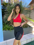 Conjunto Fitness Bermuda Com Detalhes + Top sem Bojo Vermelho (6389138456727)