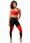 Conjunto Fitness top Com bojo e calça com detalhe em Tule Vermelho (6196111573143)