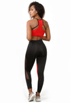 Conjunto Fitness top Com bojo e calça com detalhe em Tule Vermelho (6196111573143)