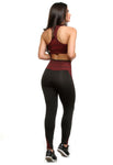 Calça Legging Cós Alto Suplex Detalhe Risca Vermelho (4089276399661)