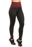 Calça Legging Cós Alto Suplex Detalhe Risca Vermelho (4089276399661)