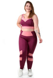 Conjunto fitness Plus Size Vinho com cortes Rosa (top+calça) (7284713717911)