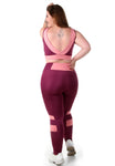Conjunto fitness Plus Size Vinho com cortes Rosa (top+calça) (7284713717911)