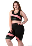 Conjunto fitness Plus Size com cortes coloridos  (top+bermuda) (7284811104407)