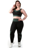 Conjunto fitness Plus Size  Preta com cortes Verde  (top+calça) (7284690911383)