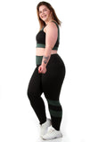 Conjunto fitness Plus Size  Preta com cortes Verde  (top+calça) (7284690911383)