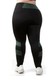 Calça Legging Plus Size Preta com cortes Verde (7284679475351)