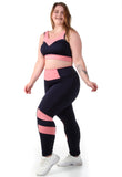 Conjunto fitness Plus Size Marinho com cortes Rosa (top+calça) (7284694450327)