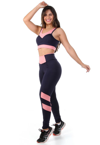Conjunto fitness Marinho com cortes Rosa (top+calça) (7287045980311)