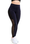 Calça Legging Feminina Fitness Azul Marinho Lisa Com Bolso Lateral Detalhe Tela (4118379397165)