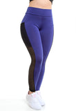 Calça Legging Feminina Fitness Azul Royal Lisa Com Bolso Lateral Detalhe Tela (4118379036717)