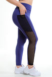 Calça Legging Feminina Fitness Azul Royal Lisa Com Bolso Lateral Detalhe Tela (4118379036717)