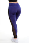 Calça Legging Feminina Fitness Azul Royal Lisa Com Bolso Lateral Detalhe Tela (4118379036717)
