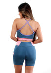 KIT 4 Conjuntos Fitness Detalhe Bicolor (bermuda+top)