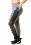 Calça Legging Feminina Fitness Cinza Lisa Com Bolso Lateral Detalhe Tela (4118379167789)