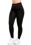 Calça Legging Fitness Cós Alto Feminina Suplex Detalhe Risca Marrom (4089275973677)