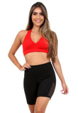 Conjunto Fitness Bermuda Com Detalhes + Top sem Bojo Vermelho (6389138456727)