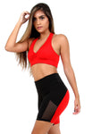 Conjunto Fitness Bermuda Com Detalhes + Top sem Bojo Vermelho (6389138456727)