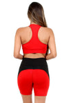 Conjunto Fitness Bermuda Com Detalhes + Top sem Bojo Vermelho (6389138456727)