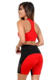 Conjunto Fitness Bermuda Com Detalhes + Top sem Bojo Vermelho (6389138456727)