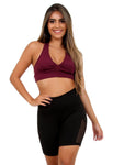 Conjunto Fitness Bermuda Com Detalhes + Top sem Bojo Vinho (6389169946775)