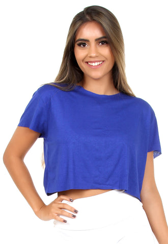 Cropped De Viscolycra Azul  Feminina Fitness Lisa (6198686974103)