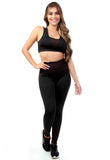 Conjunto Preto com Detalhe Risca Fitness  Legging e Top (4987846885421)