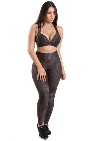 Conjunto Fitness Feminino Poliamida Cirrê New Zig Cinza Top + Calça (4121971851309)