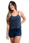 Baby Doll Listrado Alcinha Feminino